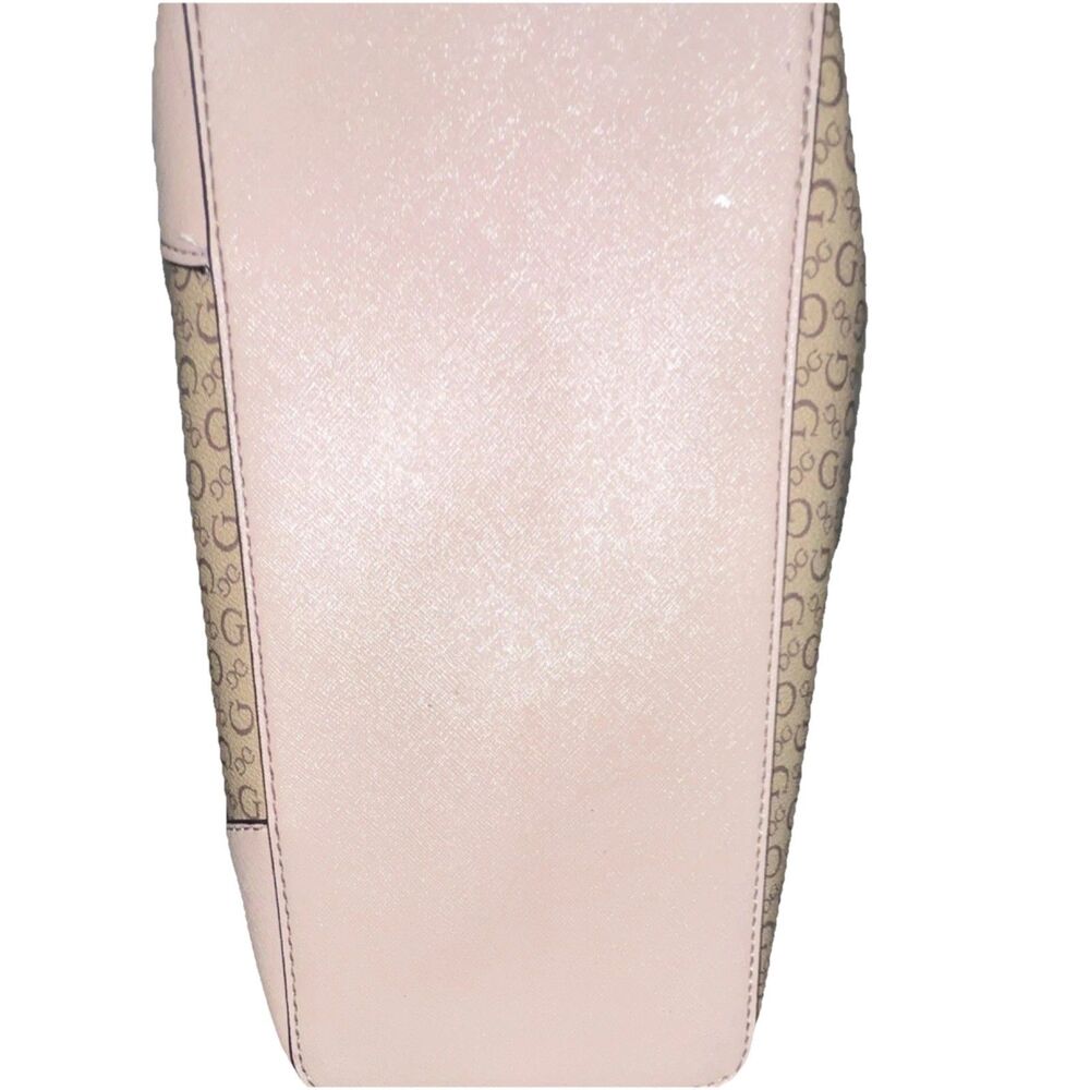 GUESS Logo Beige Heart Charm Tote Bag Zip Women's Double Handle Trapezoid - Picture 16 of 16
